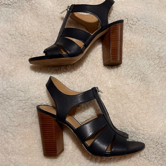 Michael Kors Damita Sandal Admiral Blue zipper leather chunky high heel 8.5M - Picture 5 of 10